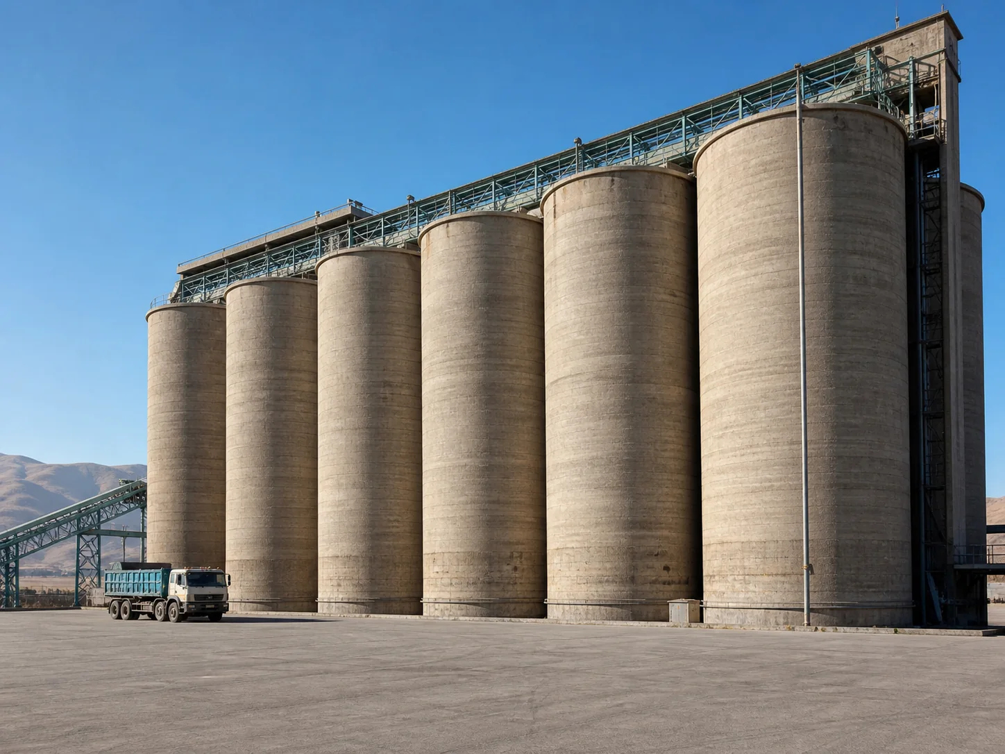 Phosphate silos at the Syrian mining operation